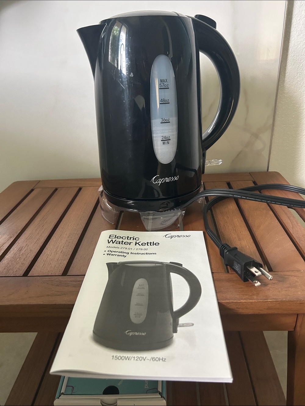 57oz. Capresso Black Electric Water Kettle - Sleek Corded Kettle